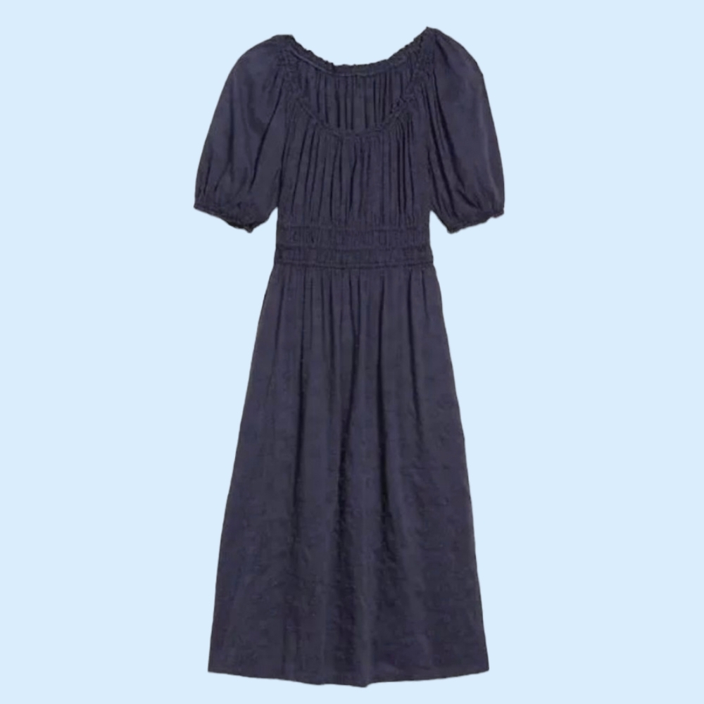 Beautiful dress for spring!! Waist-Defined Puff-Sleeve Embroidered Midi Dress